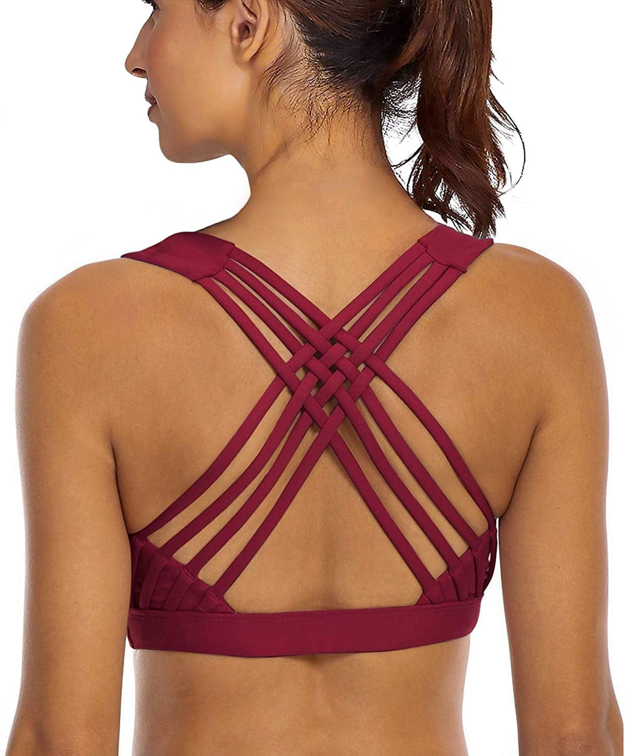 Sports Bras for Women Cross Back Padded Sports Bra Medium Support Workout Running Yoga Bra Red Strappy / Large