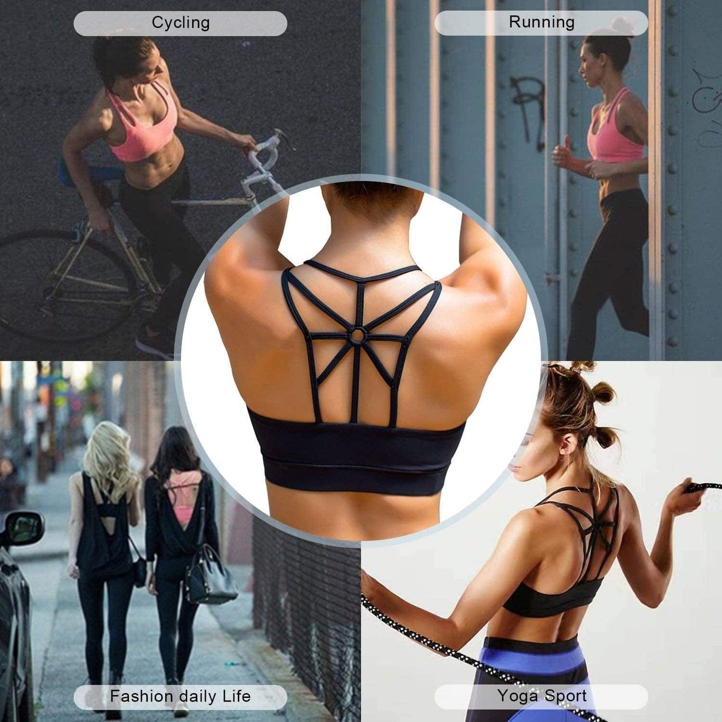 Sports Bras for Women Cross Back Padded Sports Bra Medium Support Workout Running Yoga Bra