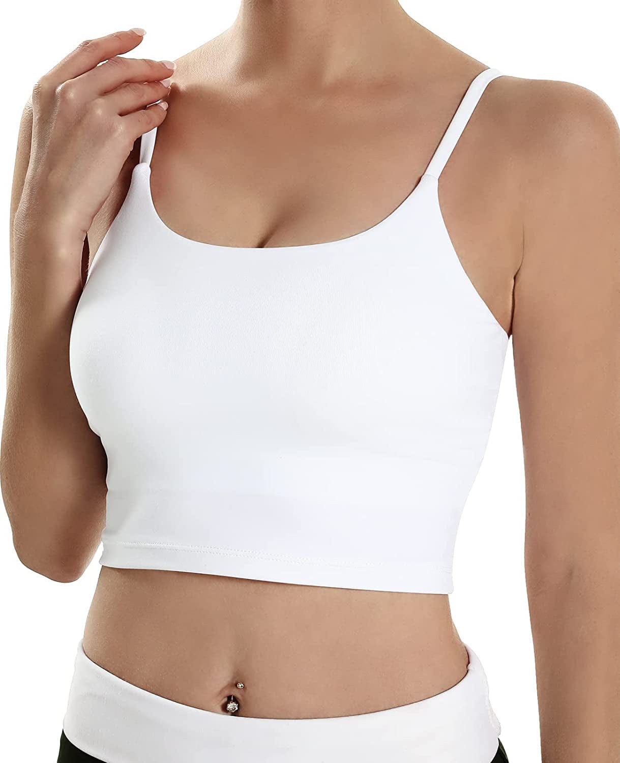 Sports Bras for Women Quick-Dry Padded Wirefree Workout Crop Cute Tank Tops Camisole Yoga Fitness Running Gym White / Large