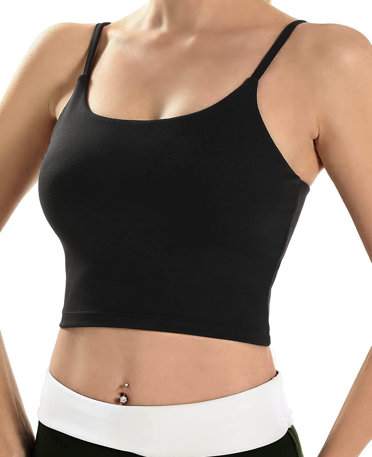 Sports Bras for Women Quick-Dry Padded Wirefree Workout Crop Cute Tank Tops Camisole Yoga Fitness Running Gym Black / Large