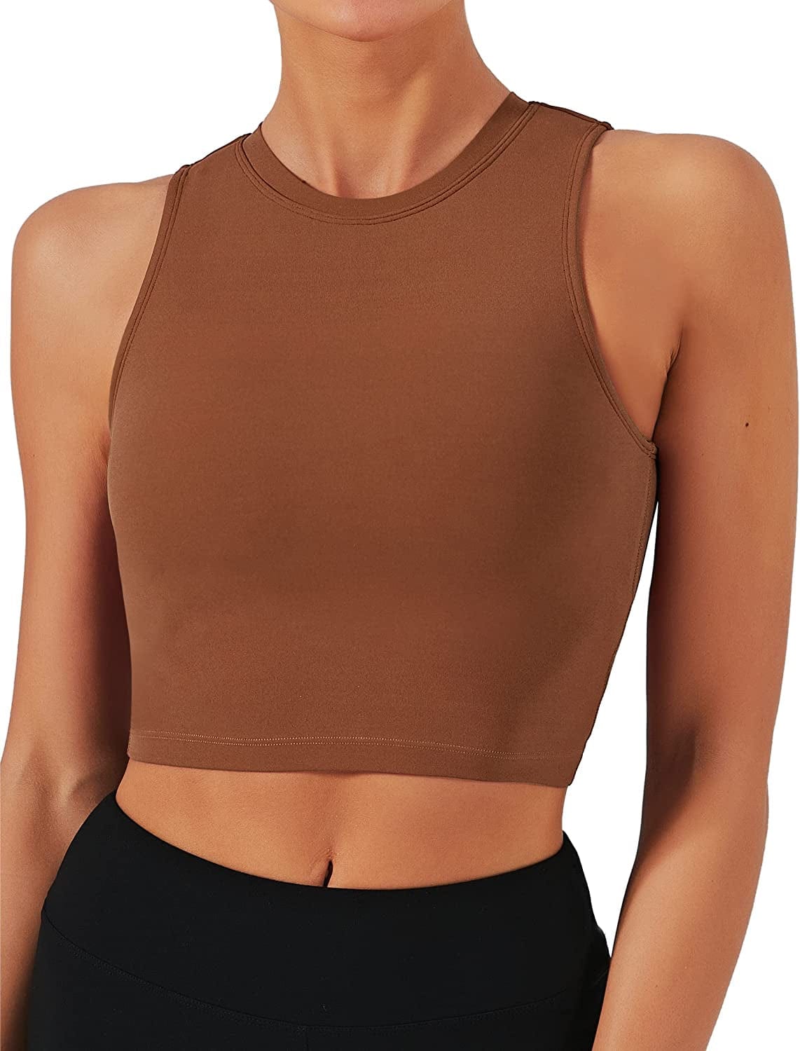 Sports Bras for Women Removable Padded Yoga Tank Tops Sleeveless Fitness Workout Running Crop Tops Coffee Brown / X-Large