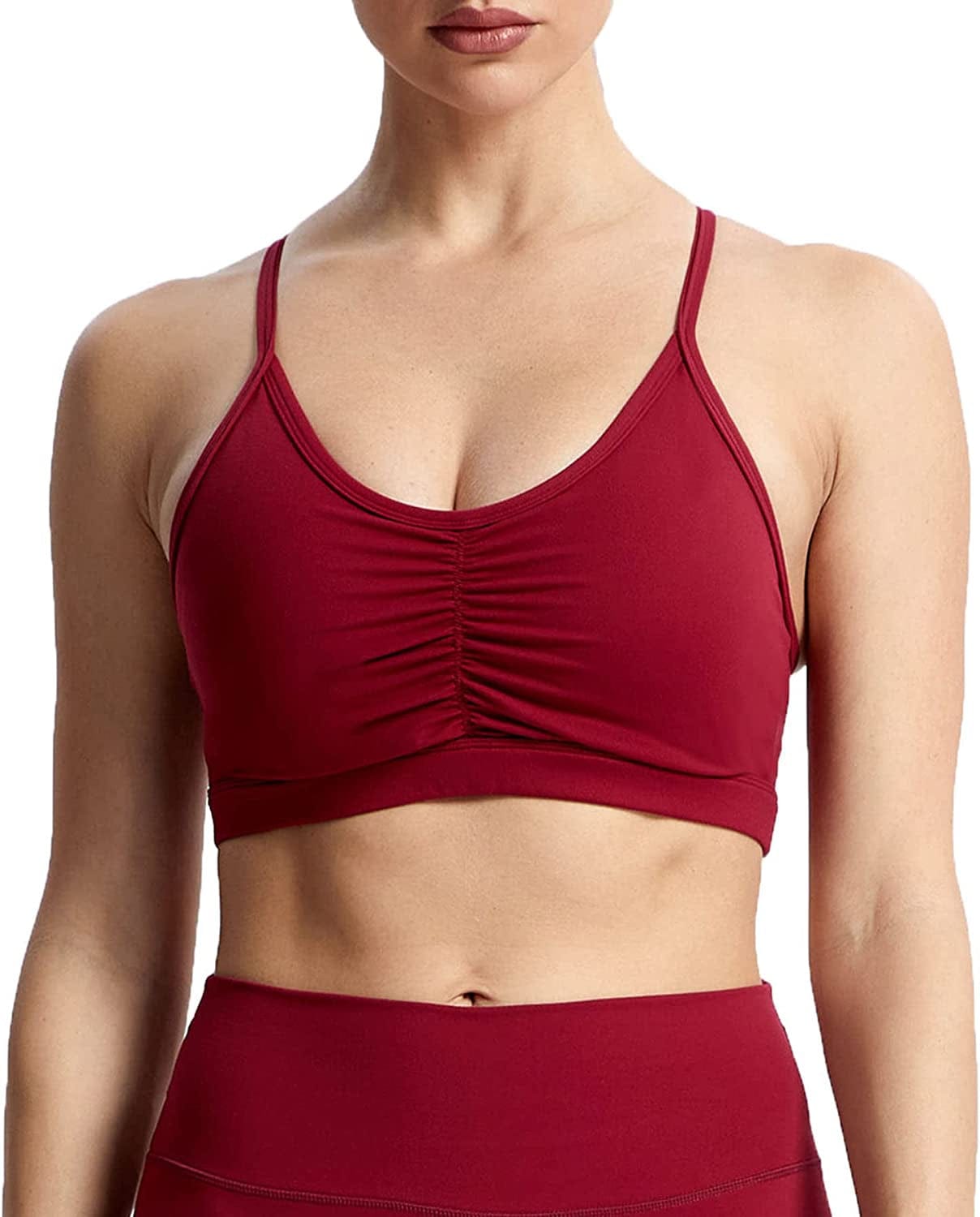 Sports Bras for Women Workout Fitness Ruched Training Baddie Cross Back Yoga Crop Tank Top Rumba Red / X-Large