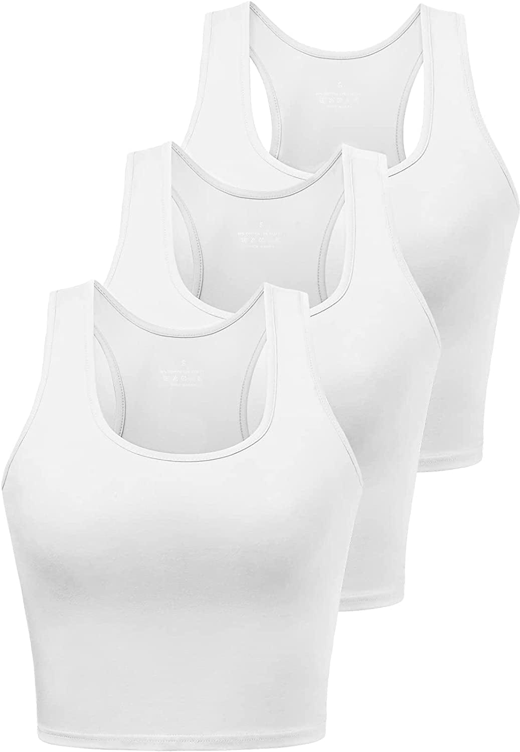 Sports Crop Tank Tops for Women Cropped Workout Tops Racerback Running Yoga Tanks Cotton Sleeveless Gym Shirts 3 Pack White/White/White / Small