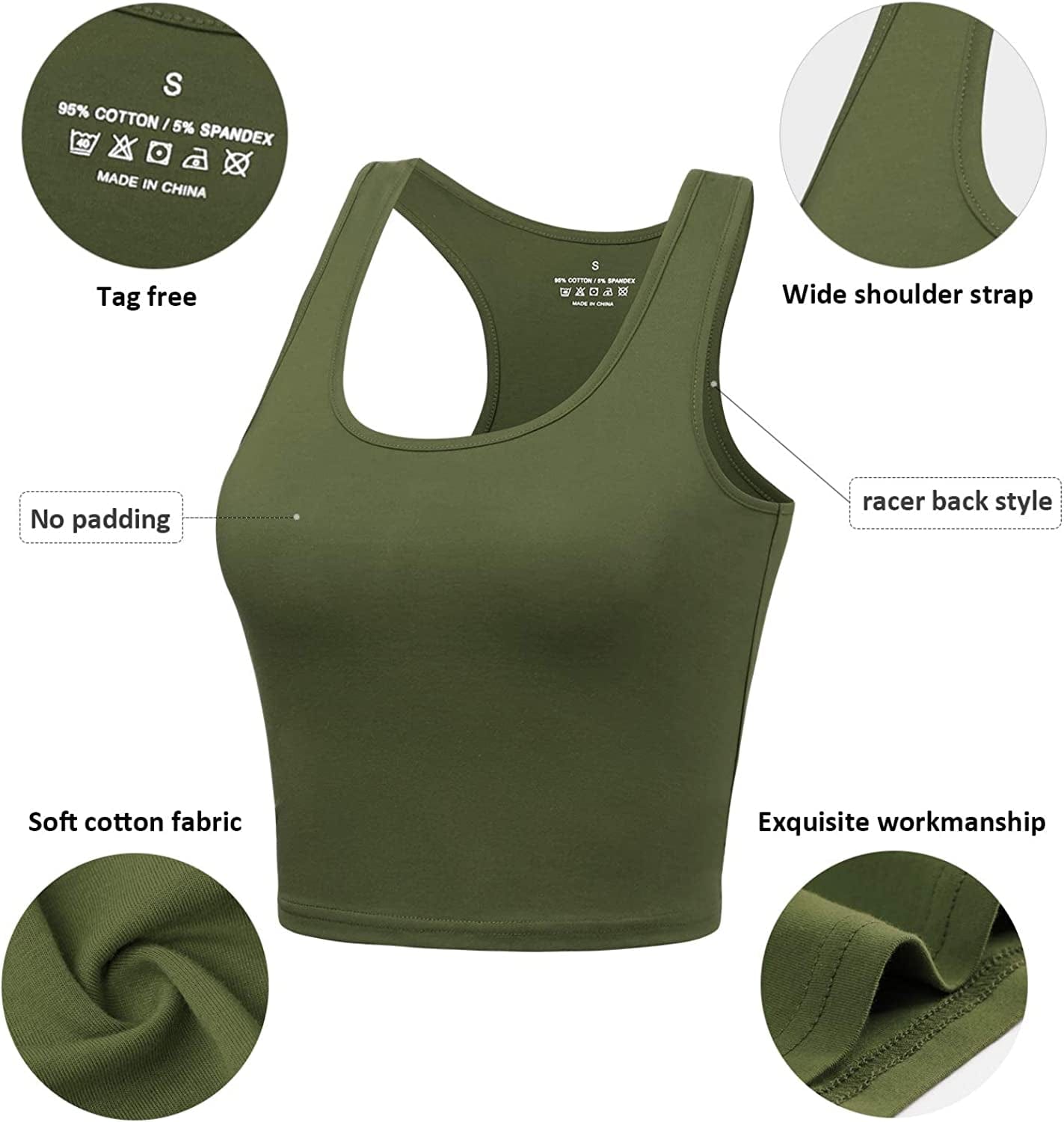 Sports Crop Tank Tops for Women Cropped Workout Tops Racerback Running Yoga Tanks Cotton Sleeveless Gym Shirts 3 Pack