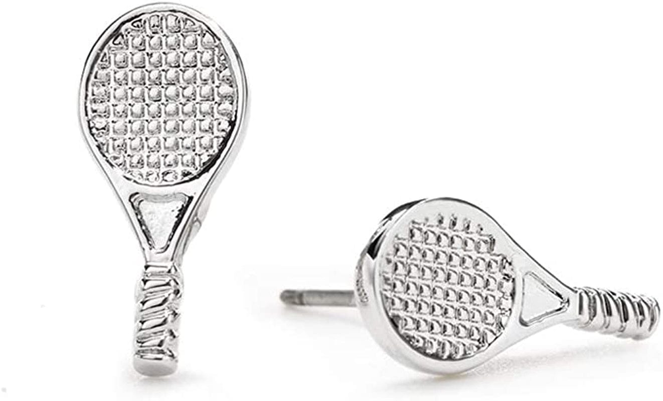 Sports Stud Soccer, Volleyball, Softball, Tennis Basketball, Baseball, Football Earrings Jewelry Girls Women Mom Player Fan Gift Tennis Racket Silver