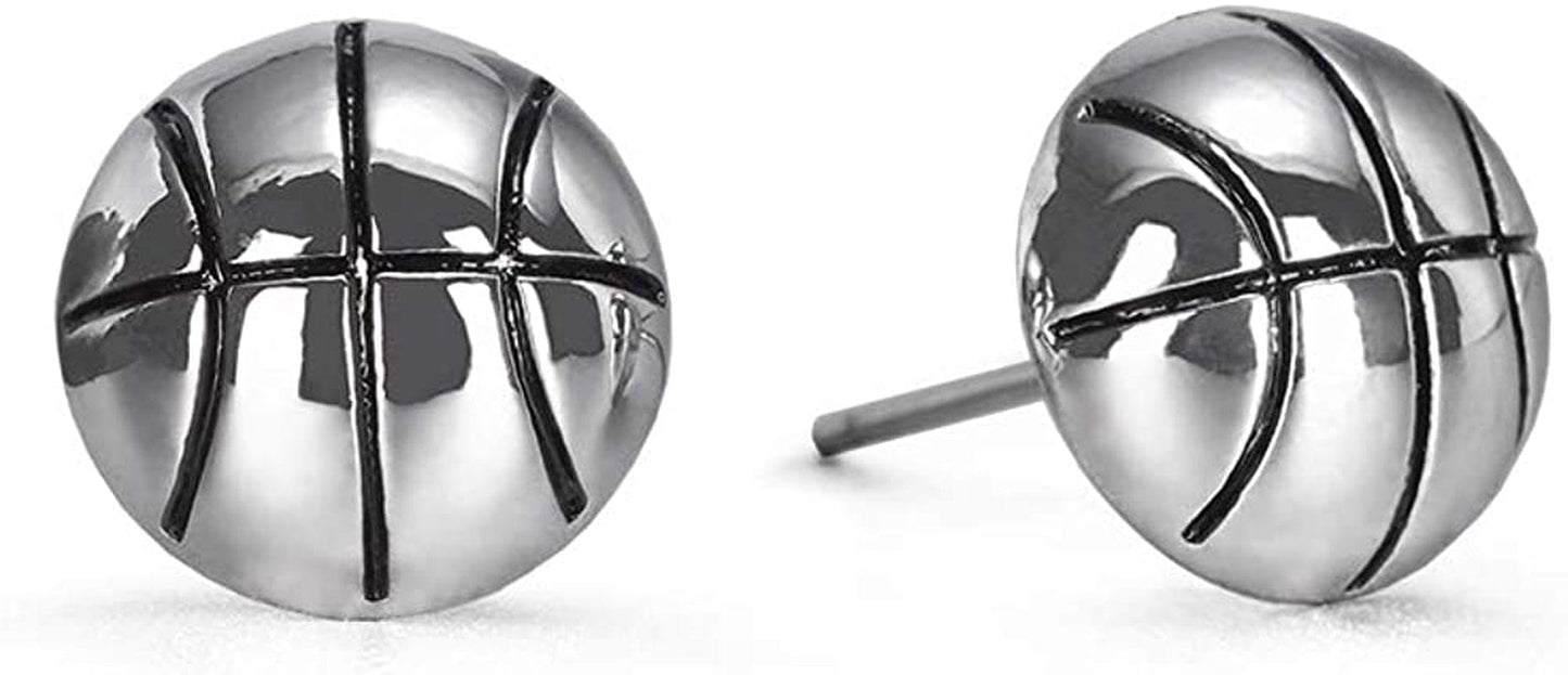 Sports Stud Soccer, Volleyball, Softball, Tennis Basketball, Baseball, Football Earrings Jewelry Girls Women Mom Player Fan Gift Basketball Silver