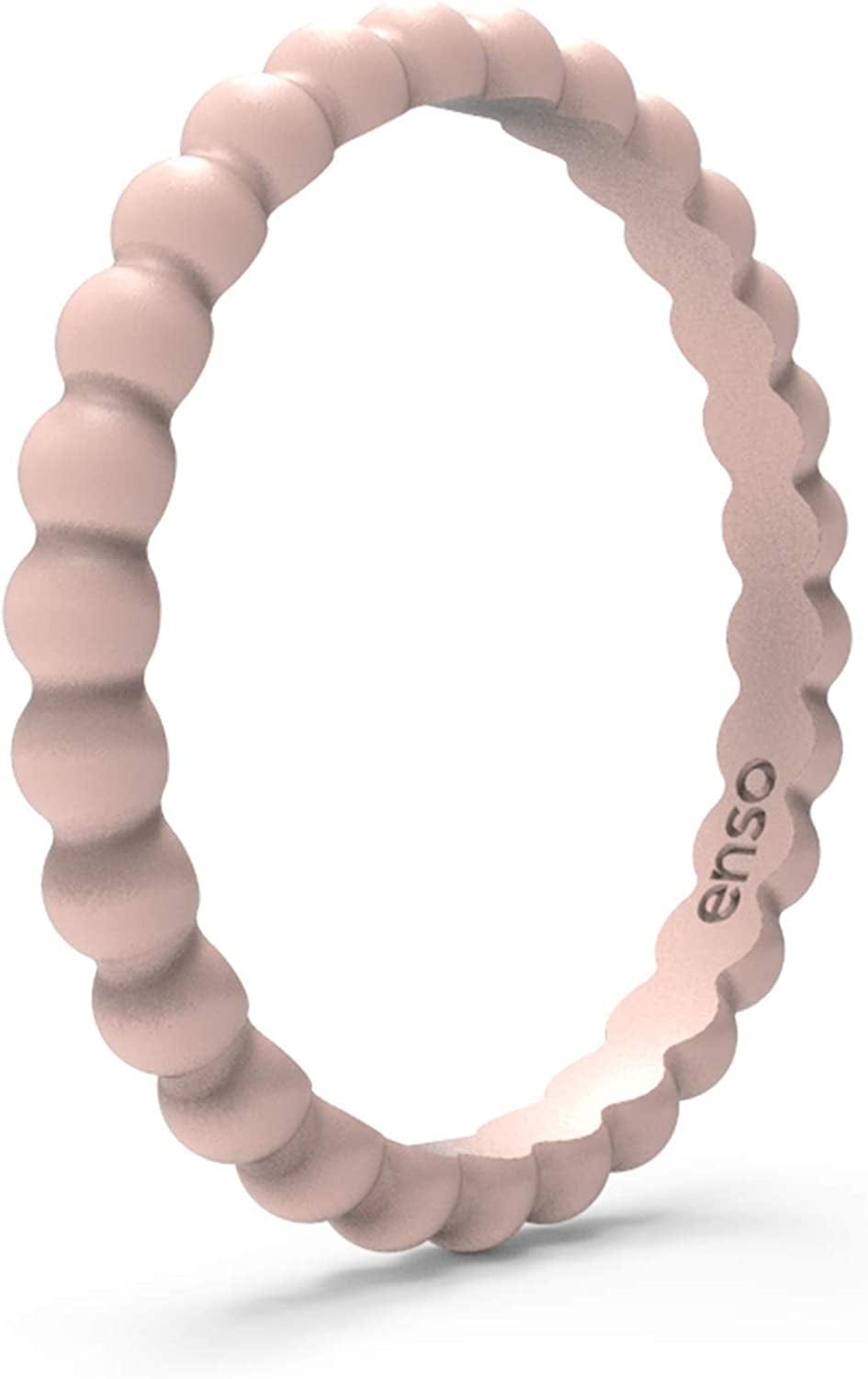 Stackable Beaded Silicone Wedding Ring – Hypoallergenic Unisex Stackable Wedding Band – Comfortable Minimalist Band – 2.5Mm Wide, .8Mm Thick Pink Sand / 10