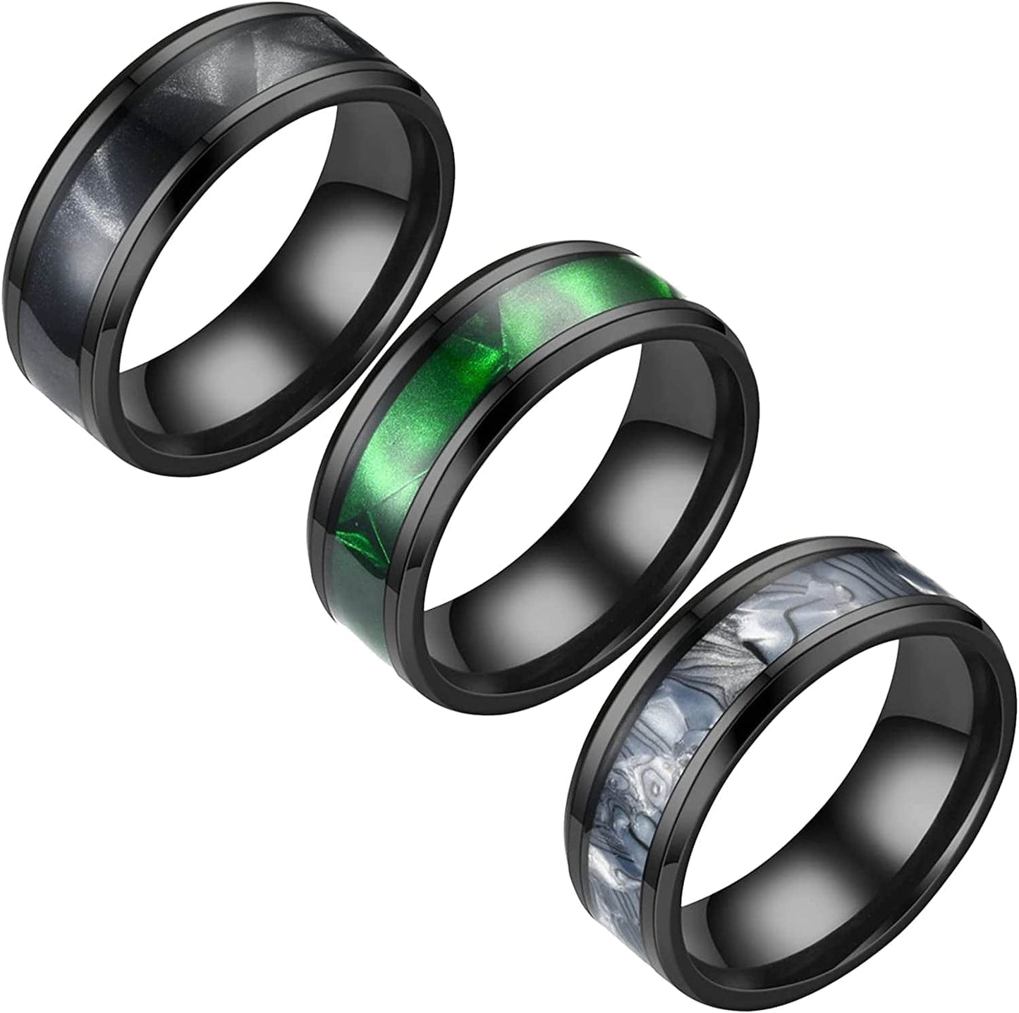 Stainless Steel Anxiety Ring for Women Men Size 6 13 Width 8MM 6 Color Exquisite Ring Black Sand Blasted Finished Silver Rings Sets 3pc-CC / 6