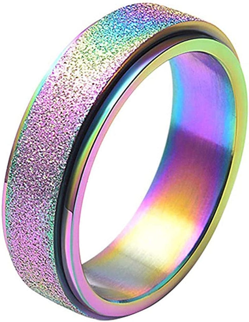 Stainless Steel Anxiety Ring for Women Men Size 6 13 Width 8MM 6 Color Exquisite Ring Black Sand Blasted Finished Silver Rings Sets 1pc-colorful / 5