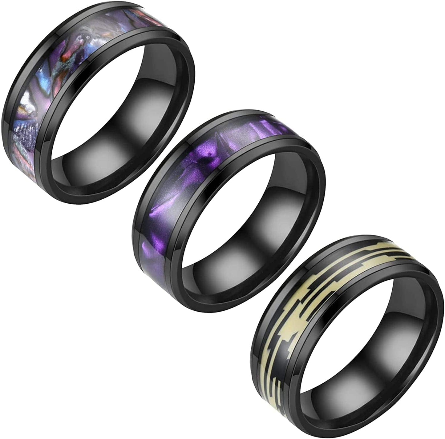 Stainless Steel Anxiety Ring for Women Men Size 6 13 Width 8MM 6 Color Exquisite Ring Black Sand Blasted Finished Silver Rings Sets 3pc-AA / 6