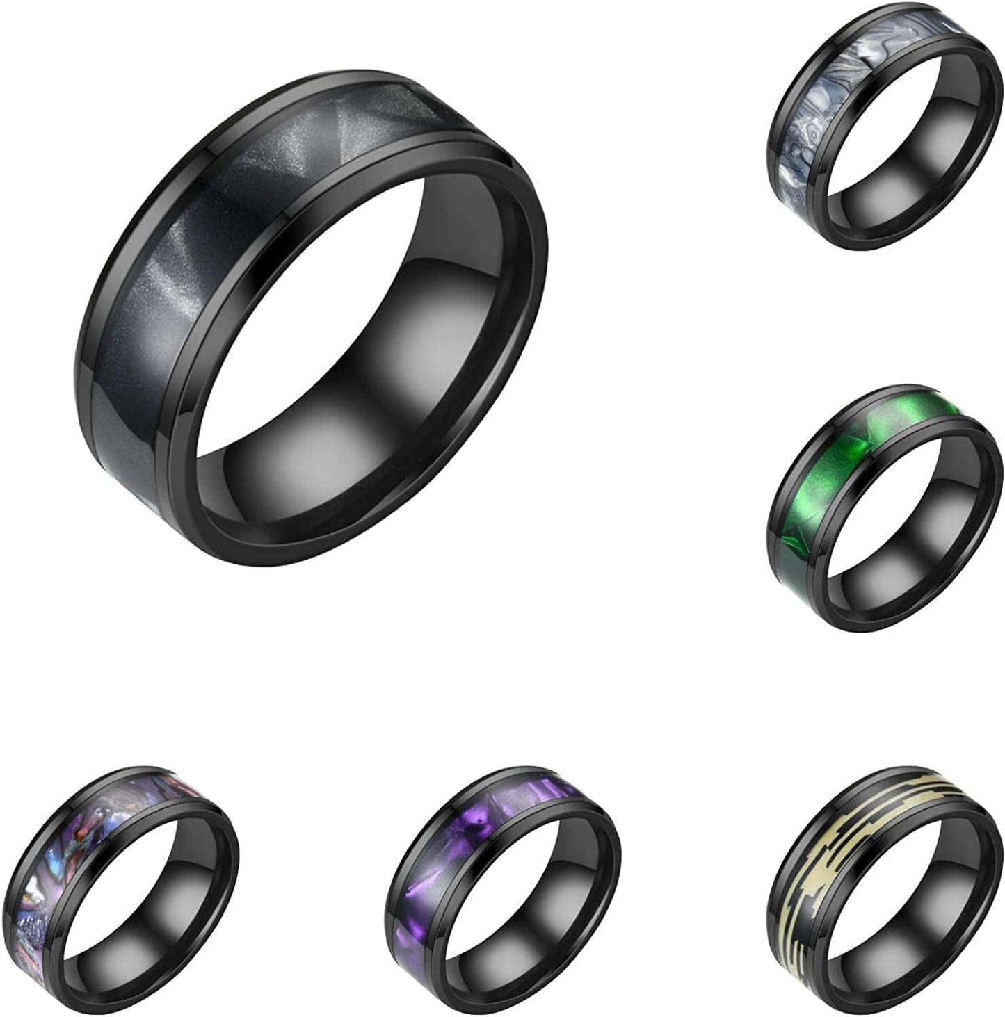 Stainless Steel Anxiety Ring for Women Men Size 6 13 Width 8MM 6 Color Exquisite Ring Black Sand Blasted Finished Silver Rings Sets aaaa-6pc / 11