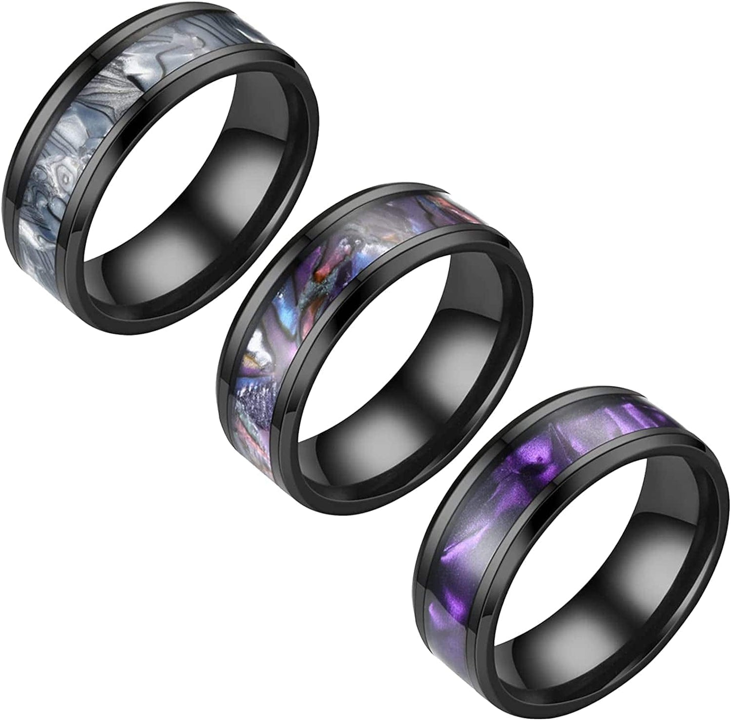 Stainless Steel Anxiety Ring for Women Men Size 6 13 Width 8MM 6 Color Exquisite Ring Black Sand Blasted Finished Silver Rings Sets 3pc-BB / 7