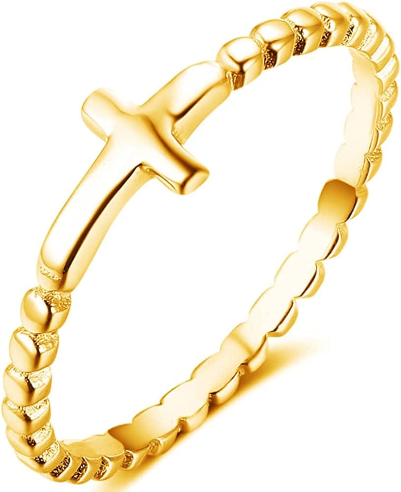 Stainless Steel Christian Sideways Cross Religious Ring Promise Statement Wedding Engagement Gold / 3.5