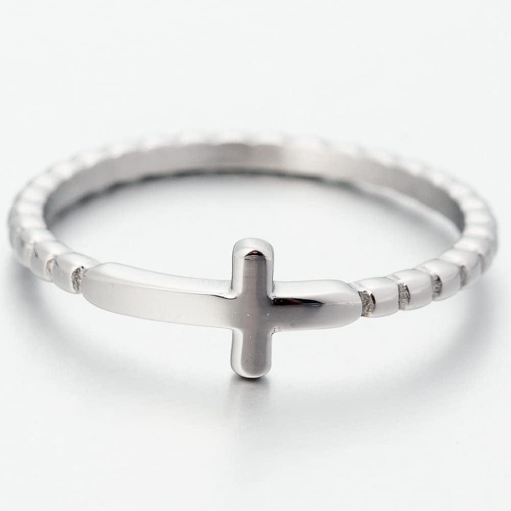 Stainless Steel Christian Sideways Cross Religious Ring Promise Statement Wedding Engagement