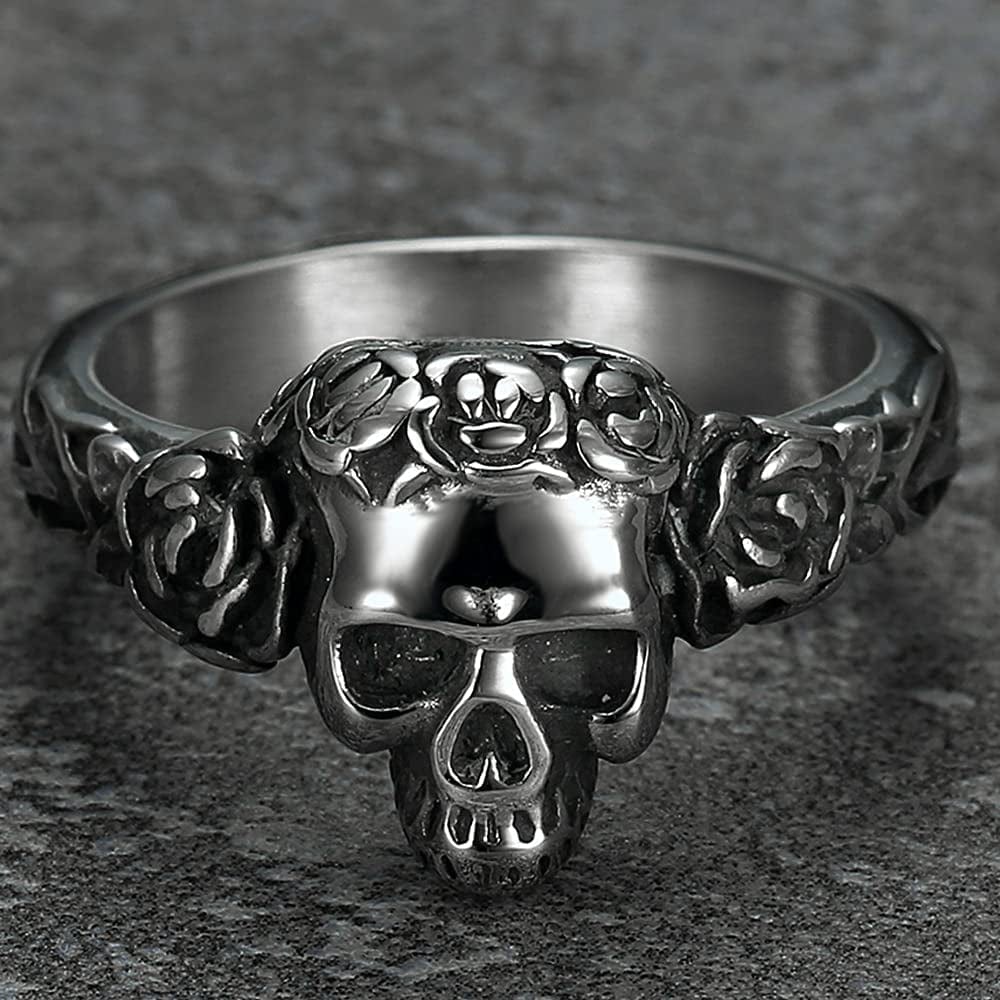 Stainless Steel Gothic Skull Head Halloween Biker Cocktail Party Vampire Rock Hiphop Viking Ring
