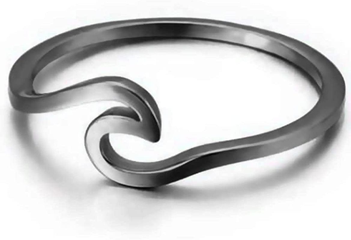 Stainless Steel Ocean Sea Wave Vacation Holiday Promise Statement Ring Black / 6
