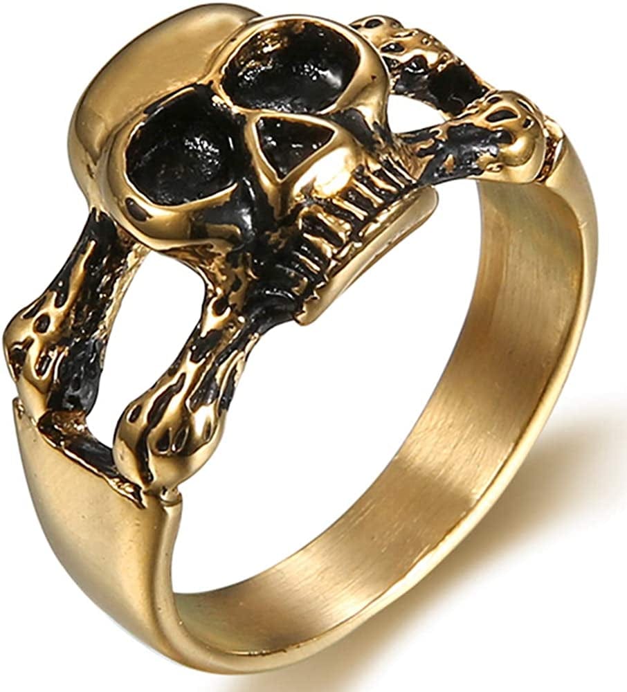 Stainless Steel Retro Vintage Gothic Skull Cocktail Party Biker Ring Gold / 5