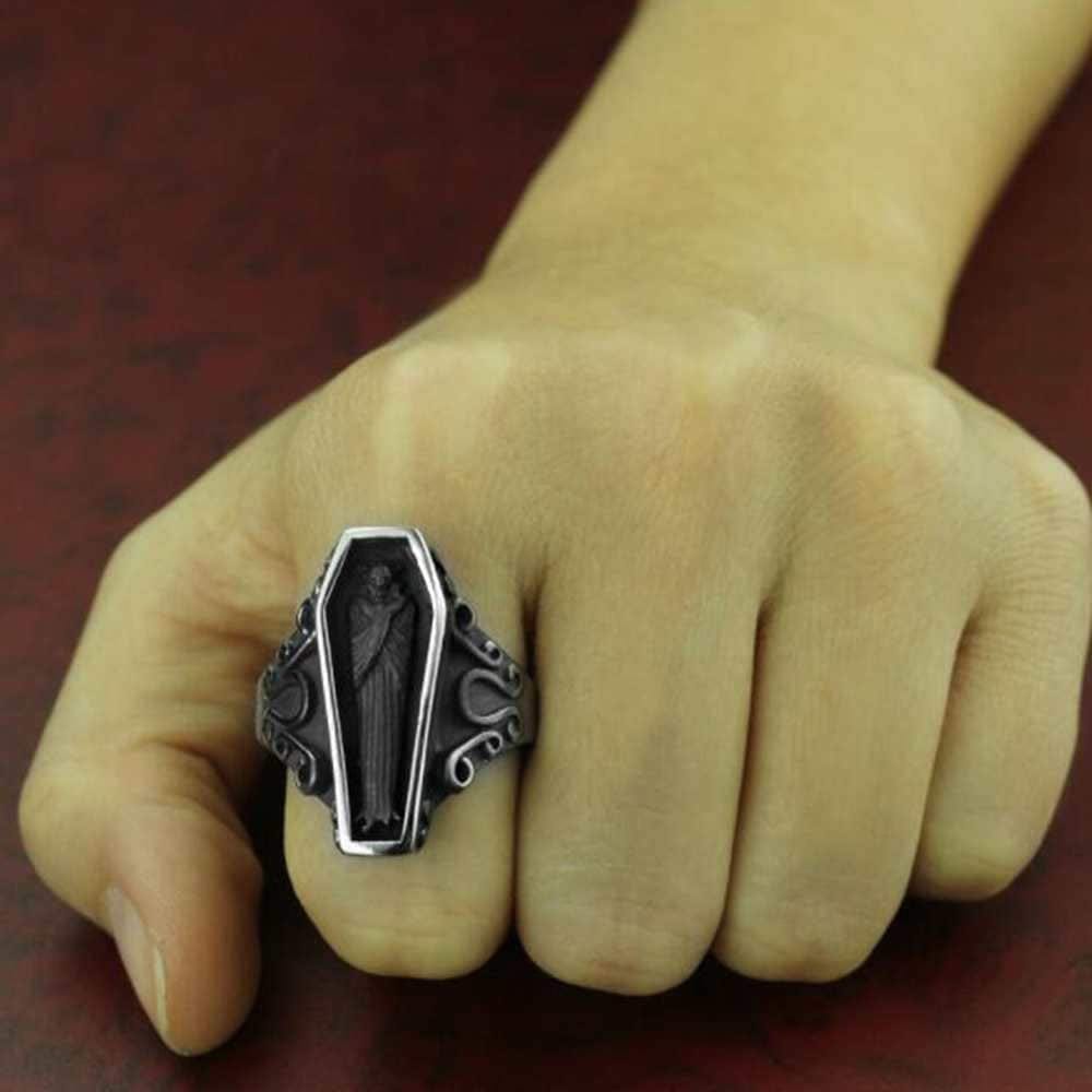 Stainless Steel Retro Vintage Vampire Coffin Cocktail Party Biker Halloween Ring