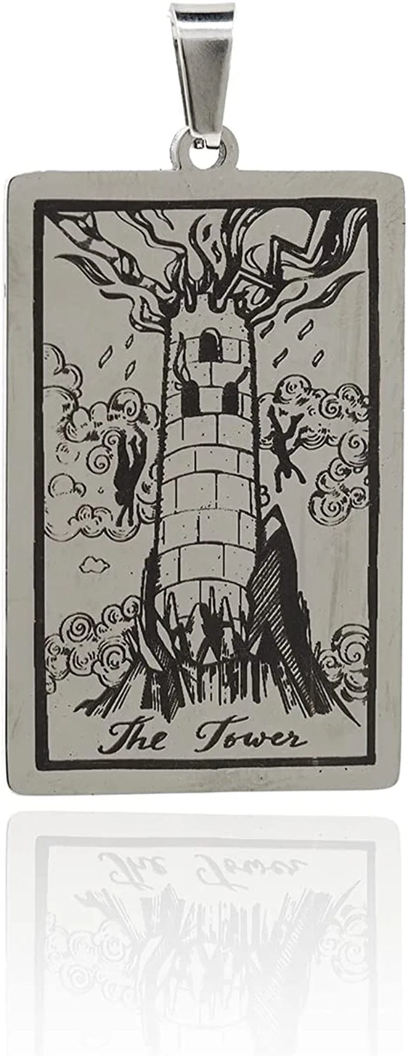 Stainless Steel Tarot Card Pendant Charm, Exquisite Sun Necklace, Moon Charm, DIY Jewelry Making Supplies 47X24X1.5Mm Tower