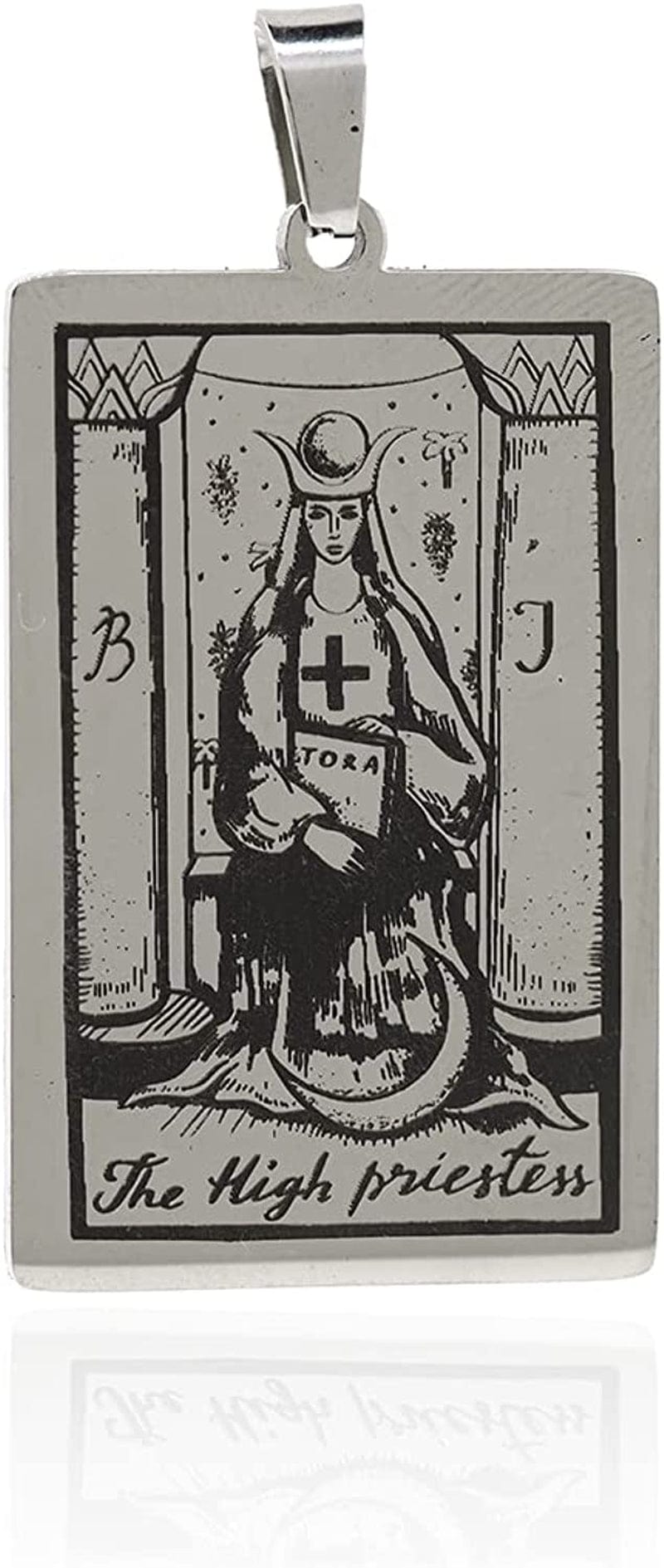 Stainless Steel Tarot Card Pendant Charm, Exquisite Sun Necklace, Moon Charm, DIY Jewelry Making Supplies 47X24X1.5Mm High Priestess