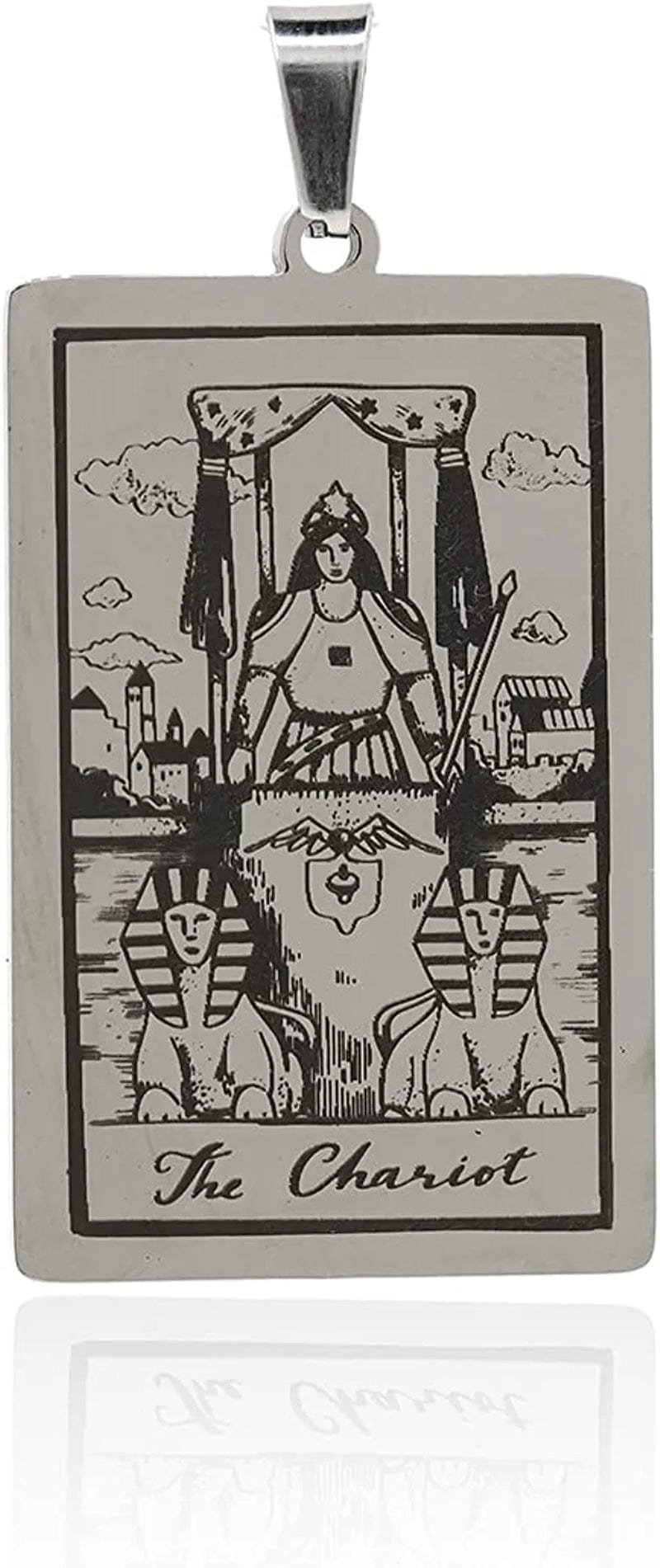 Stainless Steel Tarot Card Pendant Charm, Exquisite Sun Necklace, Moon Charm, DIY Jewelry Making Supplies 47X24X1.5Mm Chariot