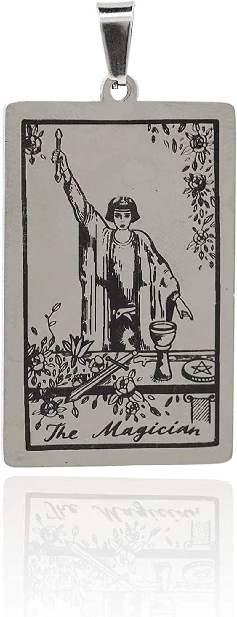 Stainless Steel Tarot Card Pendant Charm, Exquisite Sun Necklace, Moon Charm, DIY Jewelry Making Supplies 47X24X1.5Mm Magician