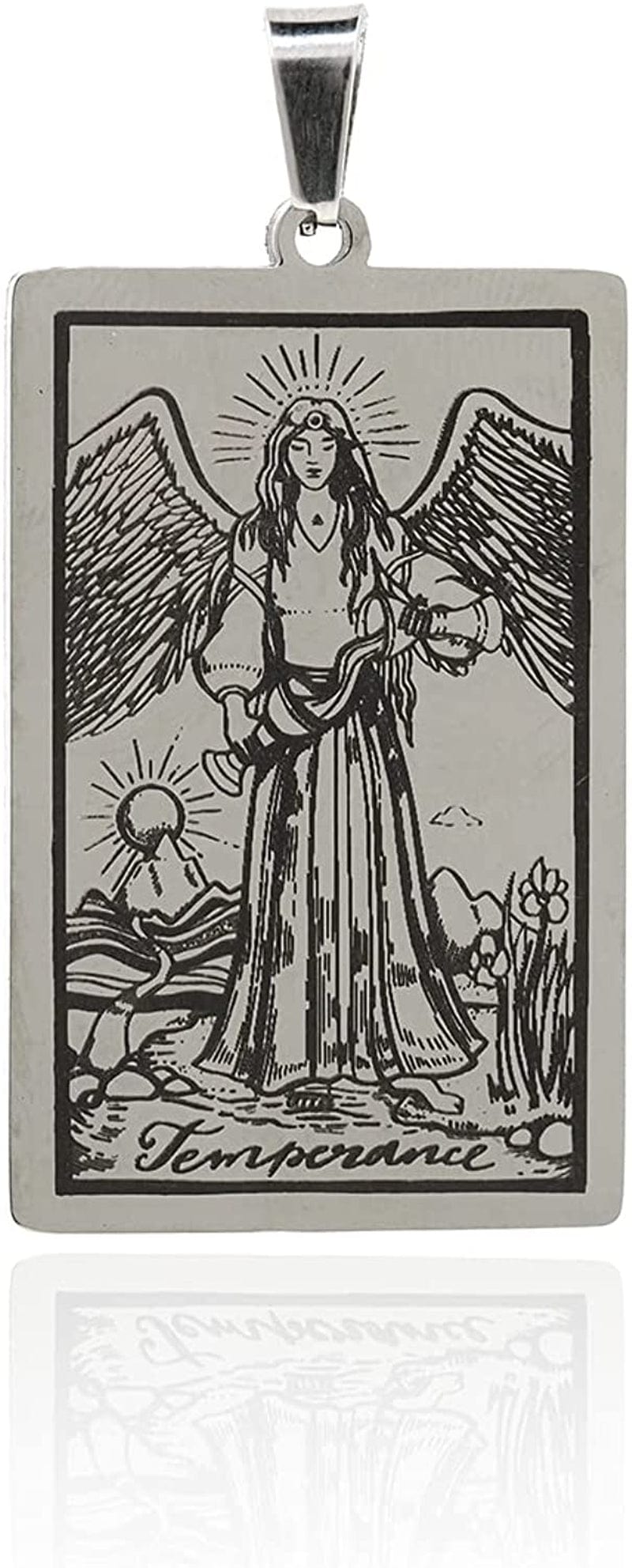 Stainless Steel Tarot Card Pendant Charm, Exquisite Sun Necklace, Moon Charm, DIY Jewelry Making Supplies 47X24X1.5Mm Temperance