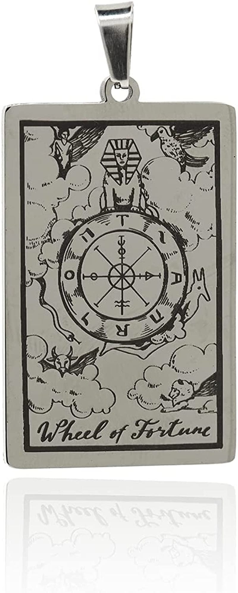 Stainless Steel Tarot Card Pendant Charm, Exquisite Sun Necklace, Moon Charm, DIY Jewelry Making Supplies 47X24X1.5Mm Wheel of Fortune