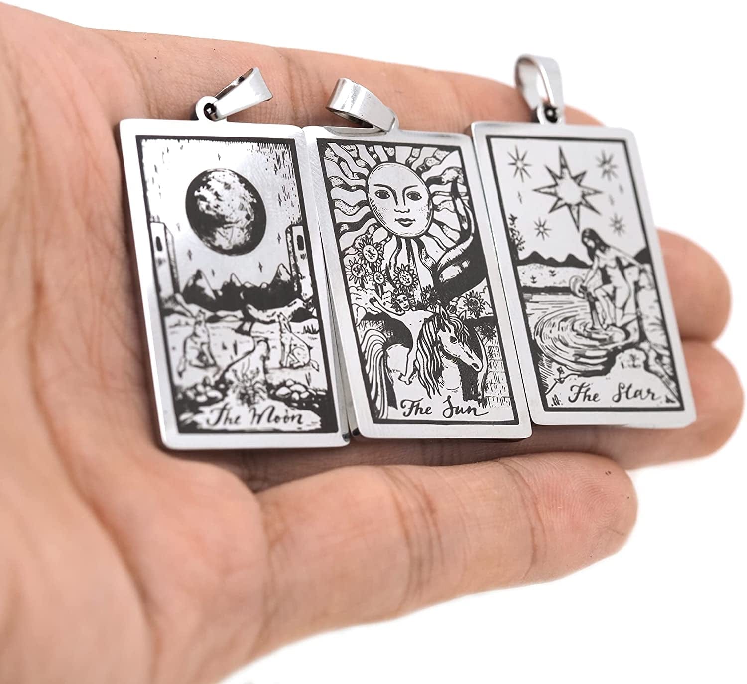 Stainless Steel Tarot Card Pendant Charm, Exquisite Sun Necklace, Moon Charm, DIY Jewelry Making Supplies 47X24X1.5Mm