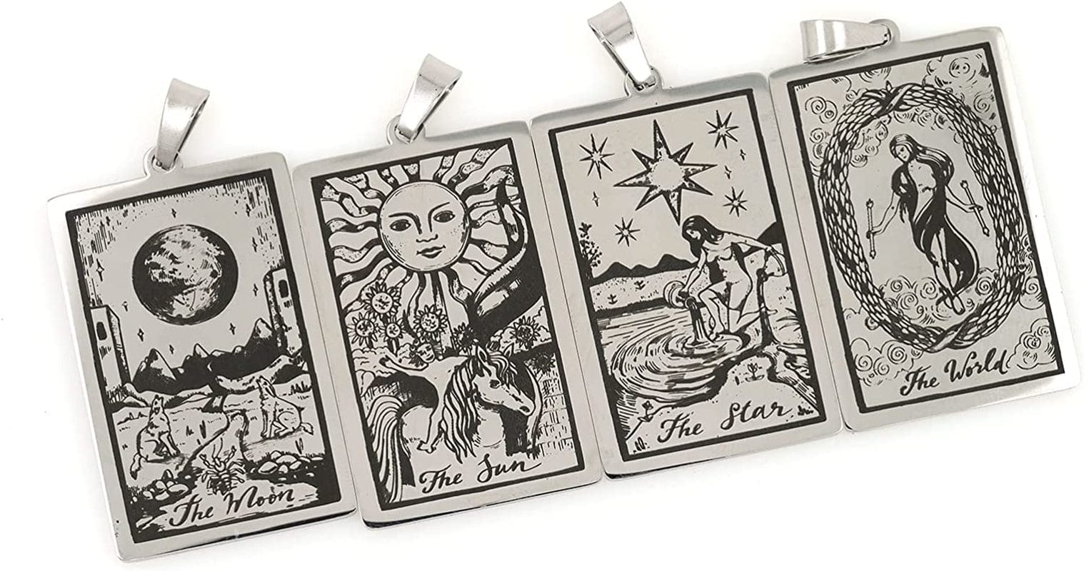 Stainless Steel Tarot Card Pendant Charm, Exquisite Sun Necklace, Moon Charm, DIY Jewelry Making Supplies 47X24X1.5Mm