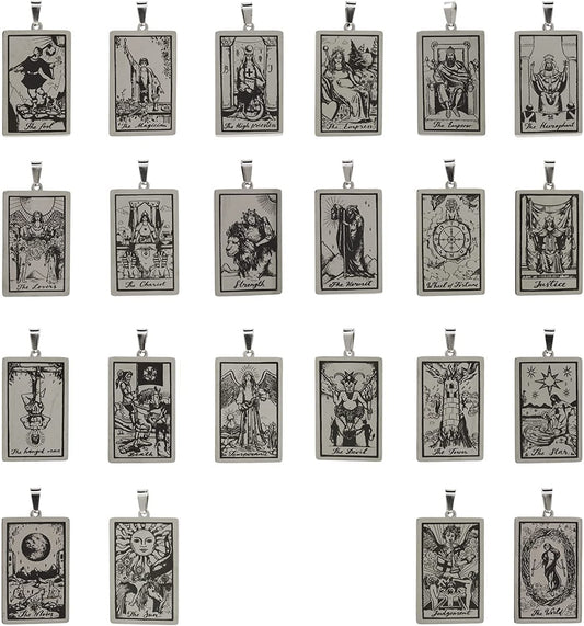 Stainless Steel Tarot Card Pendant Charm, Exquisite Sun Necklace, Moon Charm, DIY Jewelry Making Supplies 47X24X1.5Mm 22 pieces in a set