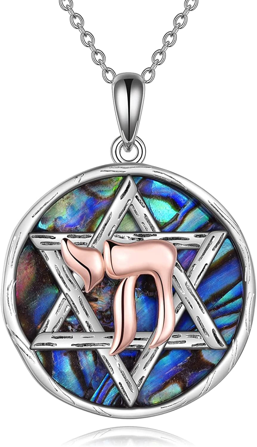 Star of David Necklace Sterling Silver Jewish Christian Jewelry Gifts with 18" Chain Star of David Necklace with Abalone