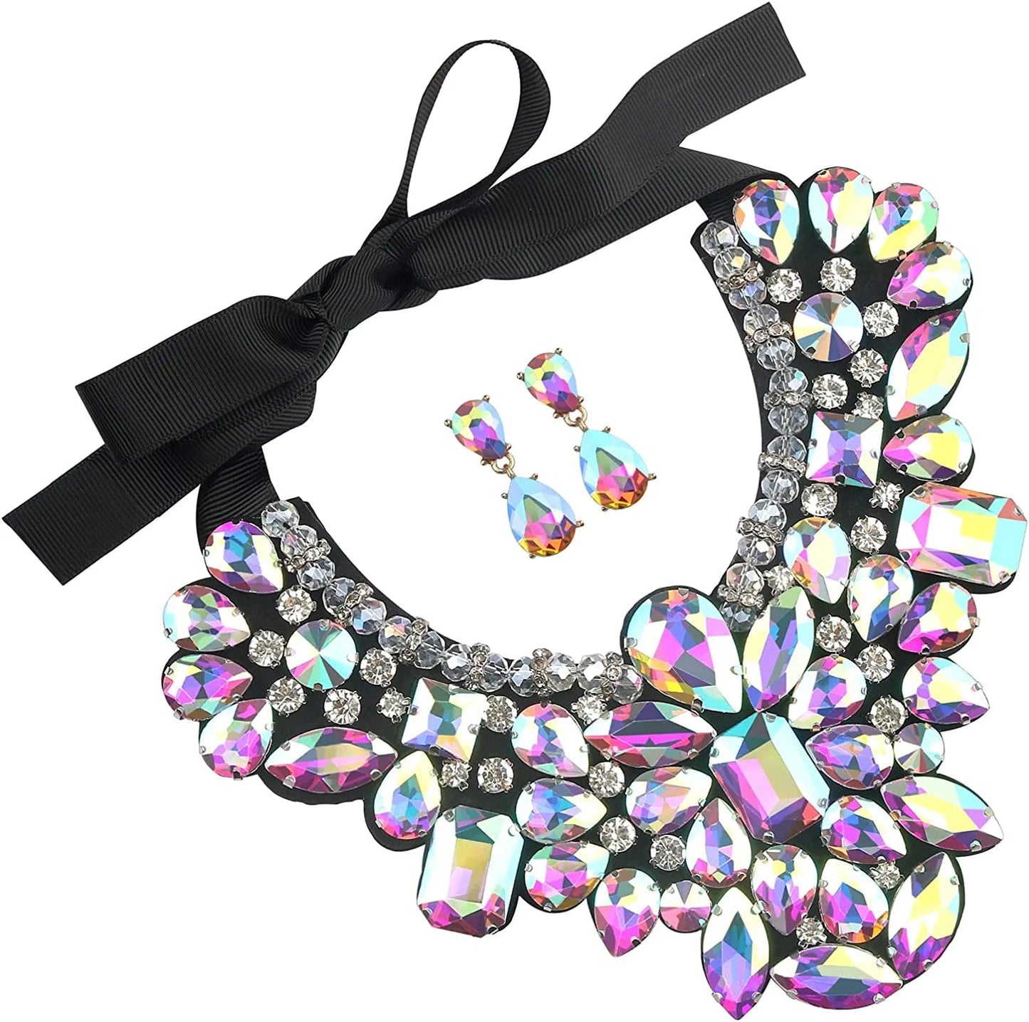 Statement Choker Necklace Earrings for Women, Costume Chunky Jewelry 1 Set Sparkling-HLN8455E
