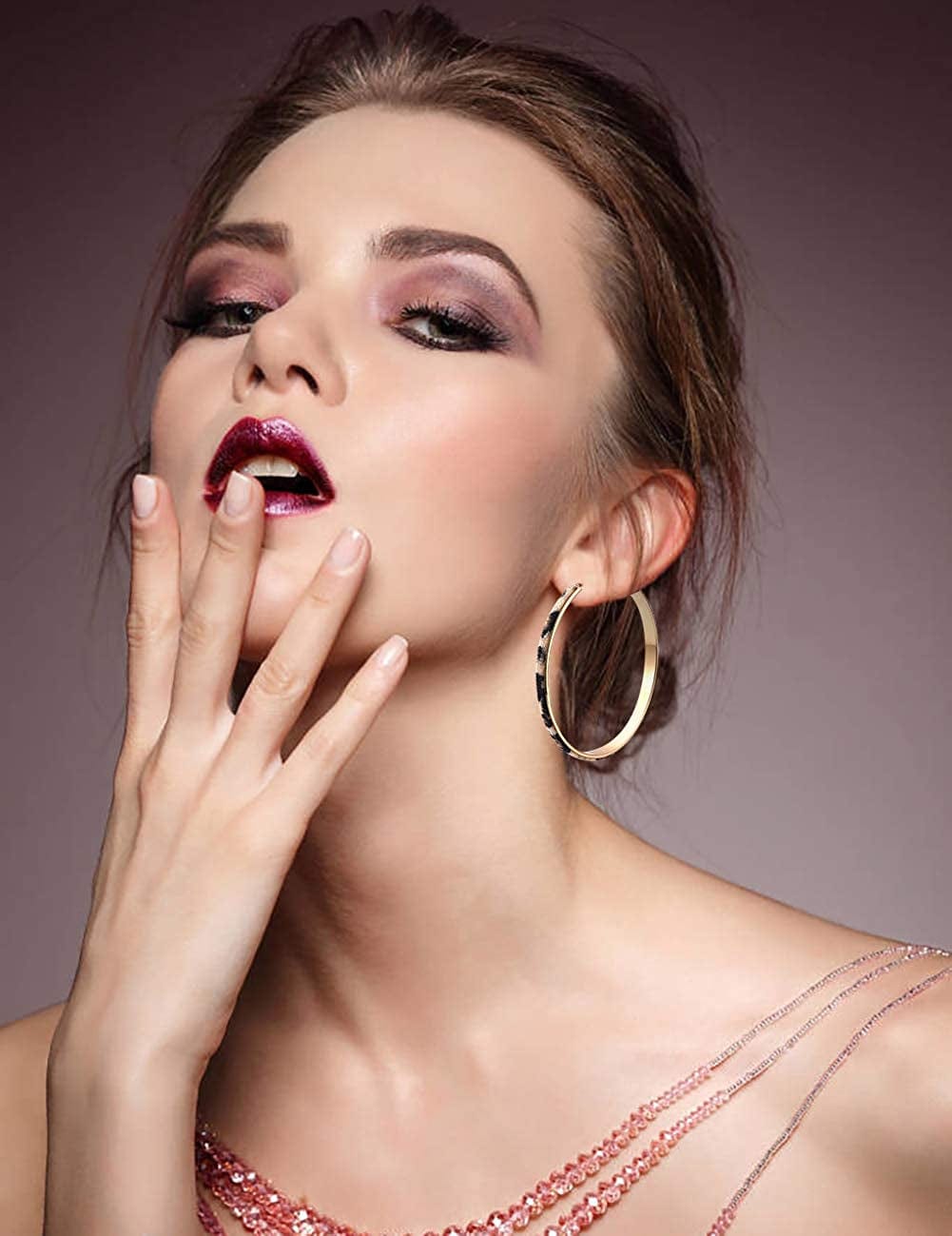 Statement Leopard Jewelry Set for Women Leopard Leather Bracelet Teardrop Drop Dangle Earrings Long Tassel Pendant Necklace Mother'S Day Necklace Earrings Gift