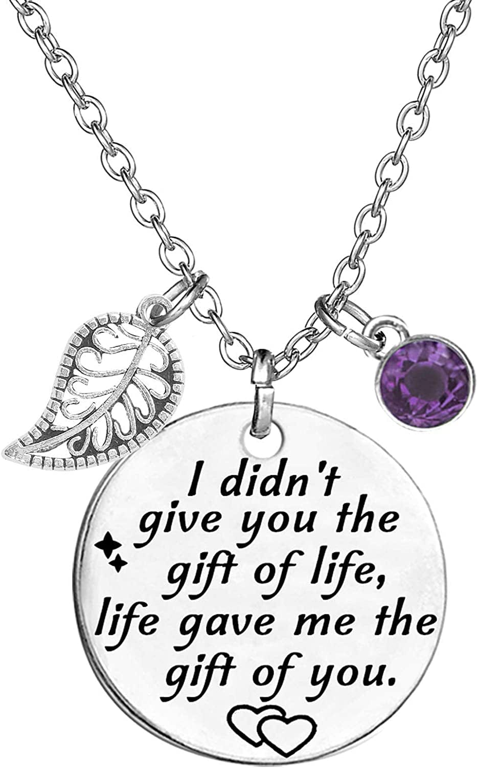 Stepdaughter Gift,Daughter in Law Gift,I Didn'T Give You the Gift of Life, Life Gave Me the Gift of You Necklace Birthstone Pendant White February