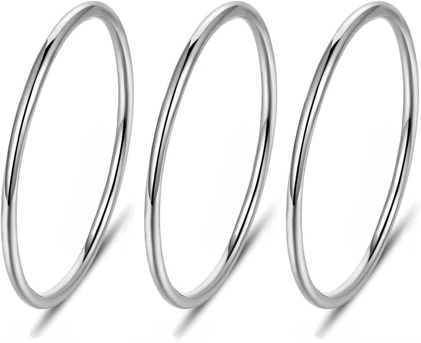 Sterling Silver 1Mm Stackable Wire Ring (Pack of 3) 7
