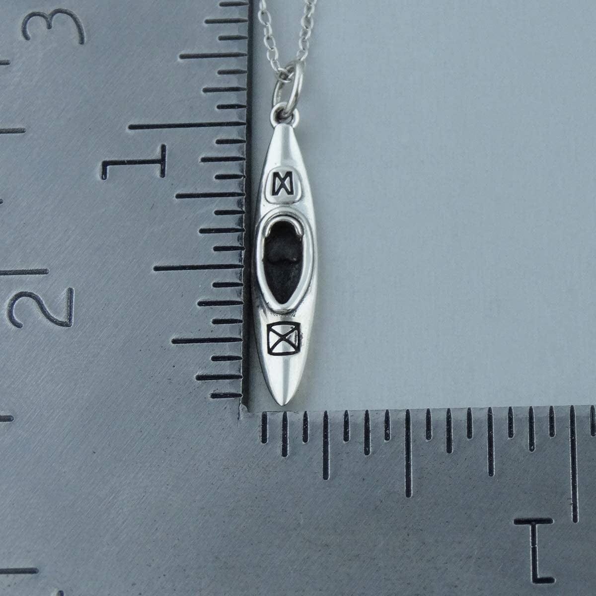 Sterling Silver 3D Kayak Charm Necklace, 18" Chain Kayaking Kayaker Canoe