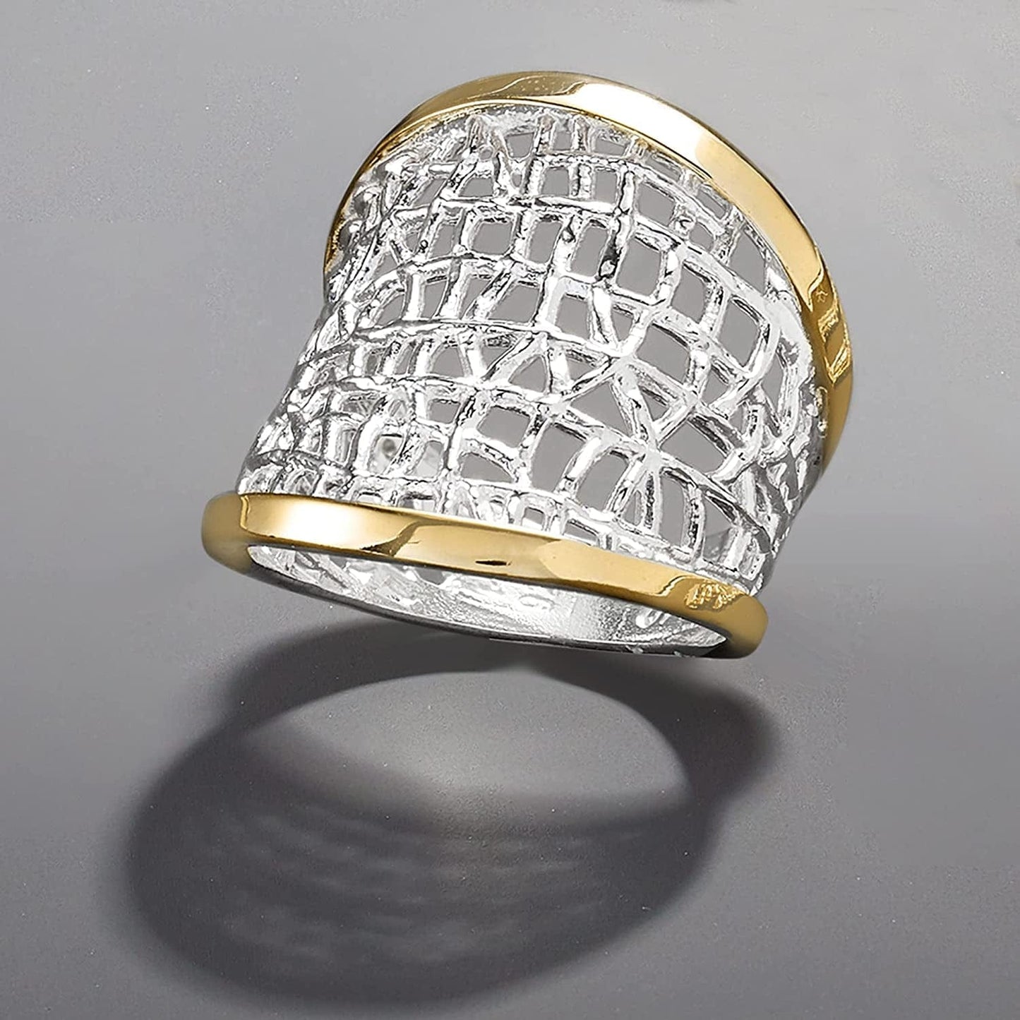 Sterling Silver and 14Kt Yellow Gold Free-Form Lattice Ring