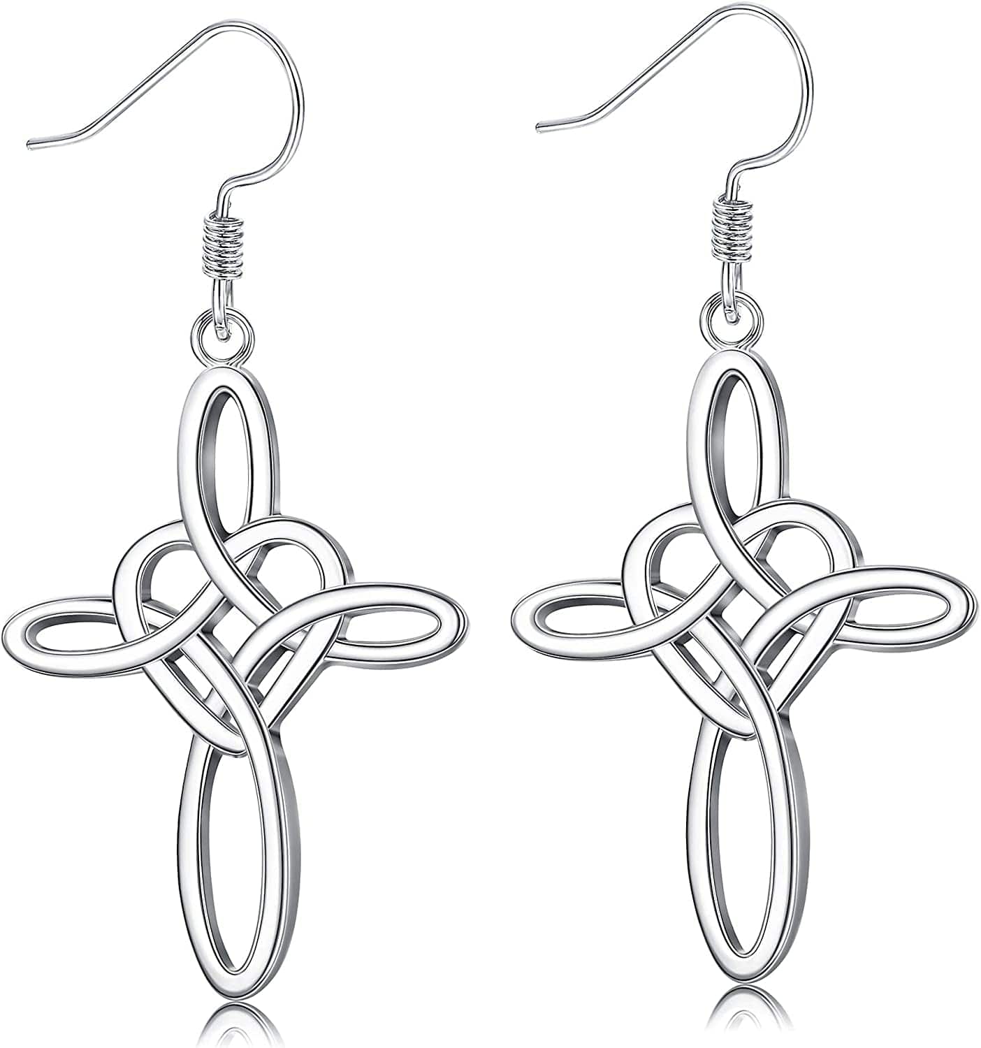 Sterling Silver Celtic Knot Cross Dangle Earrings White Gold Plated Good Luck Vintage Cross Drop Earrings Irish Jewelry Silver