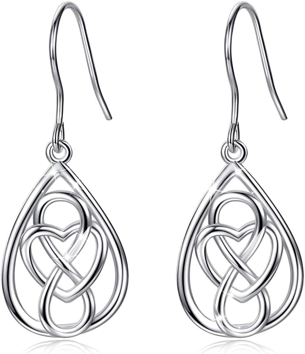 Sterling Silver Celtic Knot Dangle Earrings for Women Girls, Irish Jewelry Good Luck Gifts for Her Teardrop
