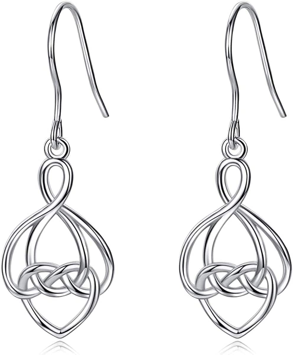Sterling Silver Celtic Knot Dangle Earrings for Women Girls, Irish Jewelry Good Luck Gifts for Her Infinity