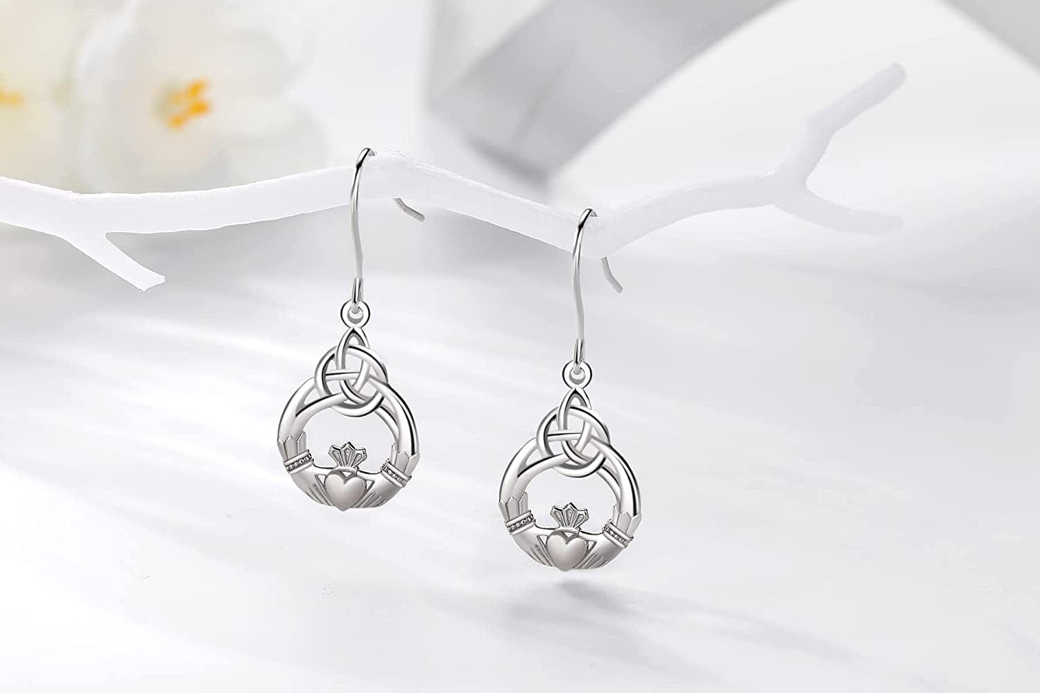 Sterling Silver Celtic Knot Dangle Earrings for Women Girls, Irish Jewelry Good Luck Gifts for Her