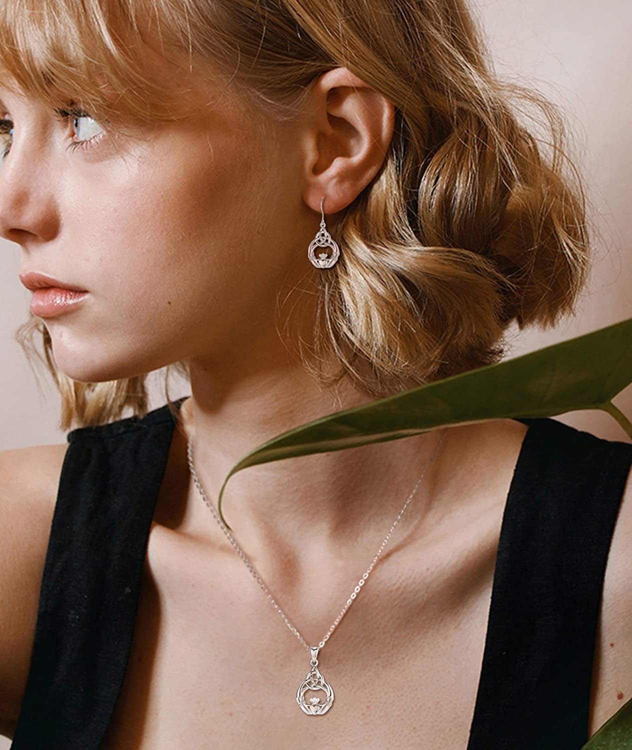 Sterling Silver Celtic Knot Dangle Earrings for Women Girls, Irish Jewelry Good Luck Gifts for Her