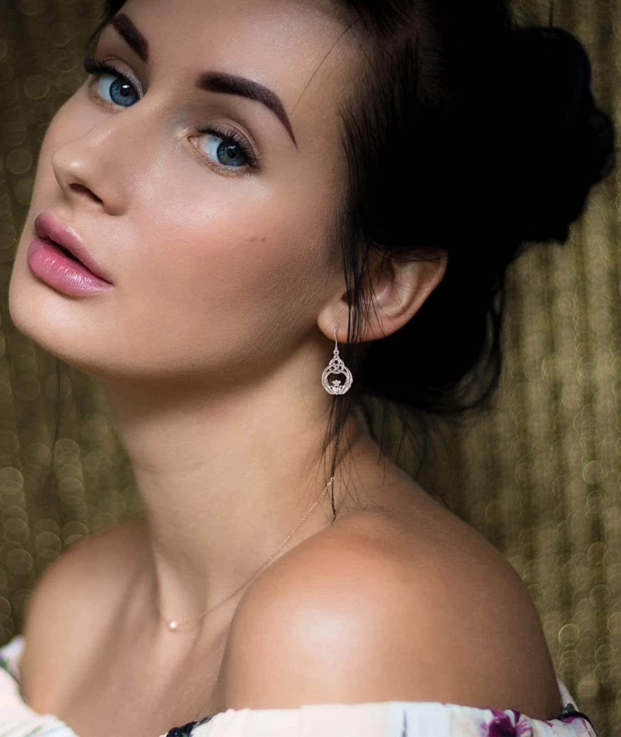 Sterling Silver Celtic Knot Dangle Earrings for Women Girls, Irish Jewelry Good Luck Gifts for Her