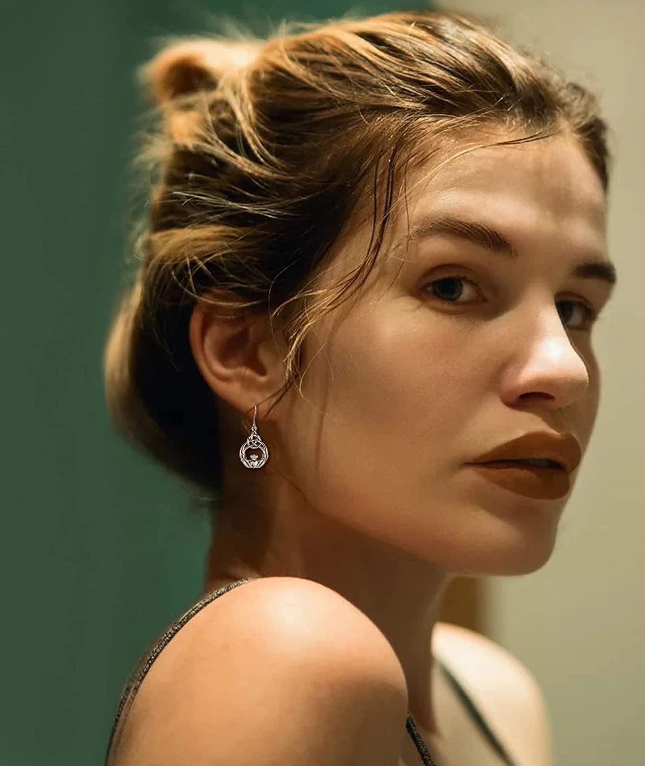 Sterling Silver Celtic Knot Dangle Earrings for Women Girls, Irish Jewelry Good Luck Gifts for Her