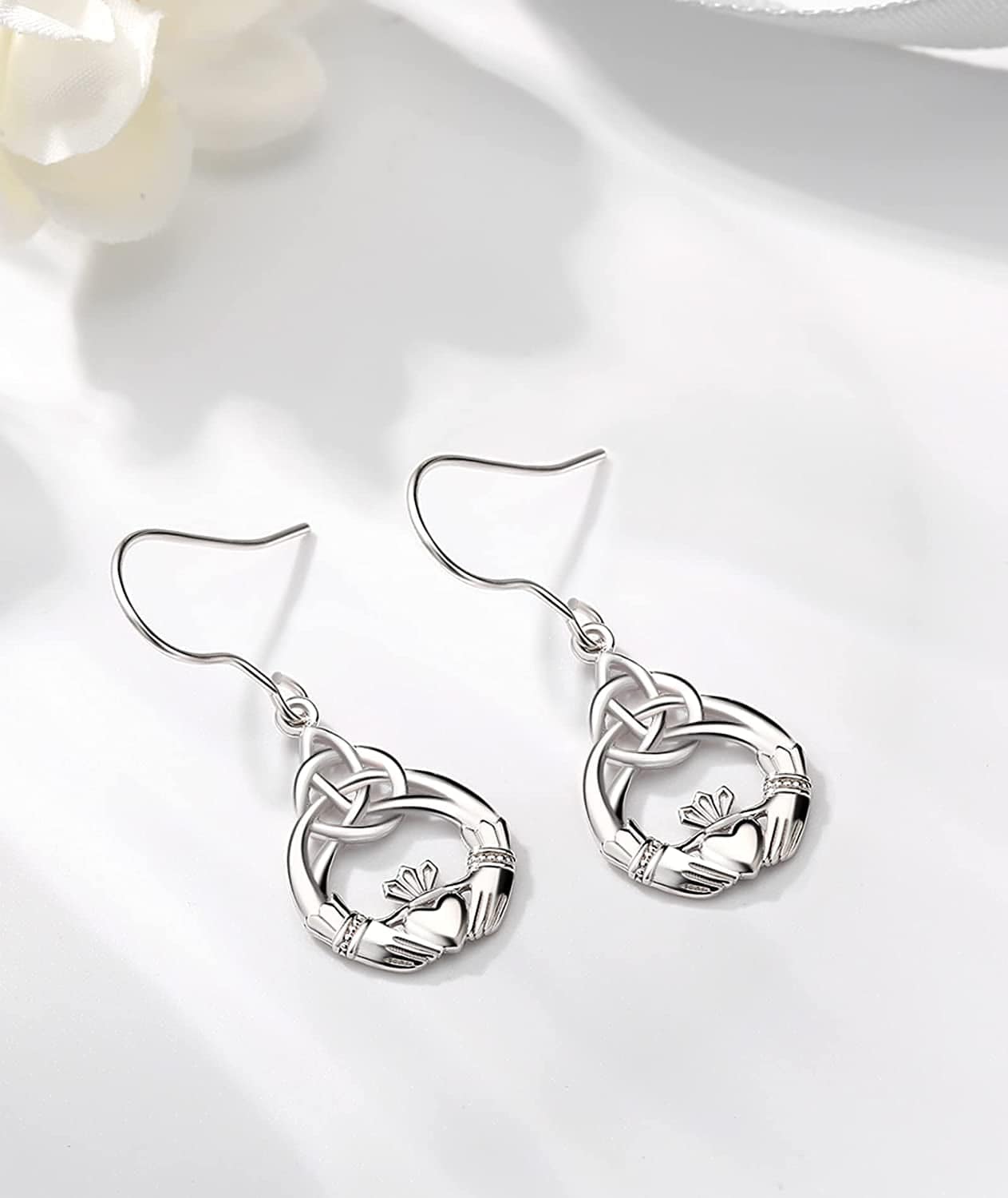 Sterling Silver Celtic Knot Dangle Earrings for Women Girls, Irish Jewelry Good Luck Gifts for Her