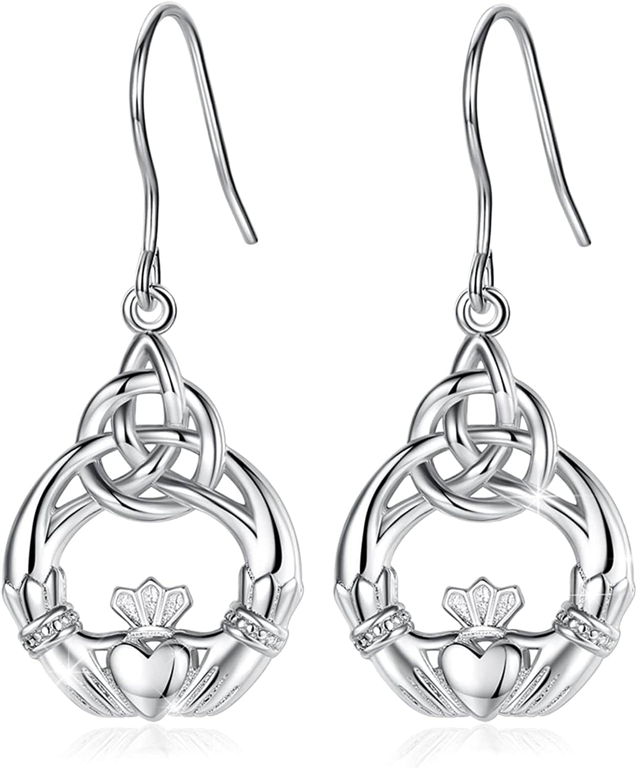 Sterling Silver Celtic Knot Dangle Earrings for Women Girls, Irish Jewelry Good Luck Gifts for Her Claddagh