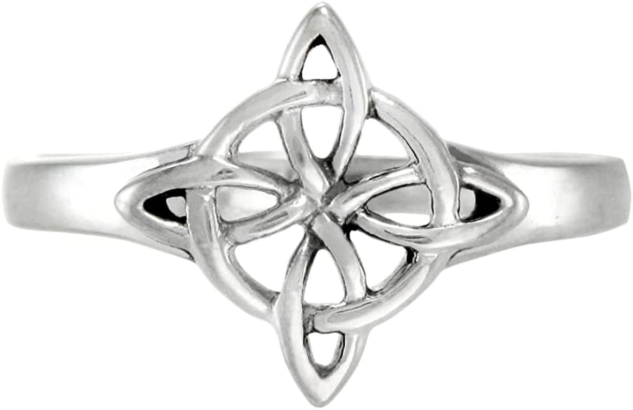 Sterling Silver Celtic Quaternary Wiccan Witches Knot Ring (Sizes 4-15)
