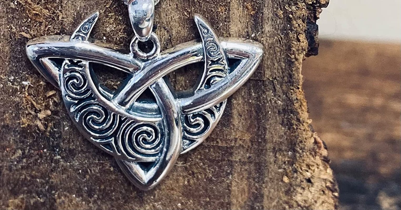 Sterling Silver Celtic Triquetra Moon Goddess Trinity Knot Pendant Necklace 18"