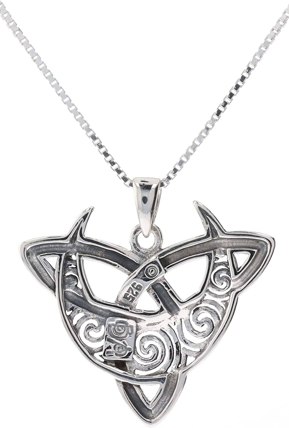 Sterling Silver Celtic Triquetra Moon Goddess Trinity Knot Pendant Necklace 18"